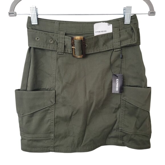 Express Extreme High Rise Stretch Mini Skirt Womens Size 00 Olive Green NWT - Picture 1 of 9
